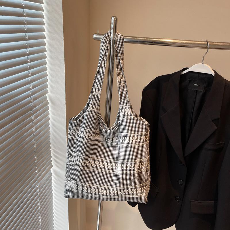 Fashion Plaid Canvas Bag Lazy Wind Underarm Bag Women's New Casual Large-capacity Shoulder Tote Bag