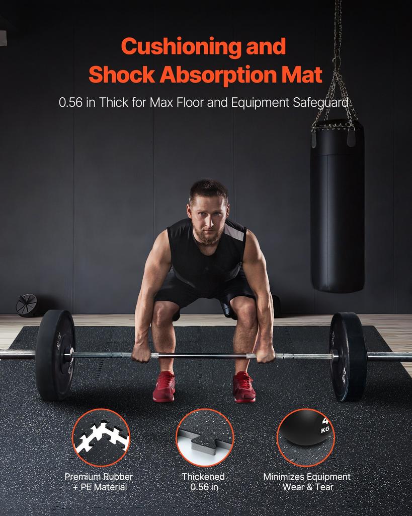 VEVOR 0.56 Inch Thick Gym Floor Mats, 25 Tiles Rubber Top with EVA Foam, 25" X 25" Gym Flooring Workout Mats with 100sq.ft Coverage