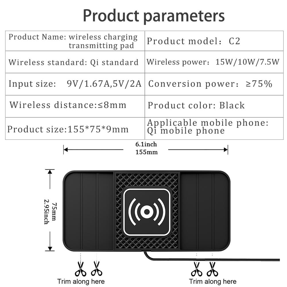 15W Fast Wireless Charging Pad Non-Slip Rubber Mat for Car Storage Lightweight USB-Powered Charger Compatible with Phone