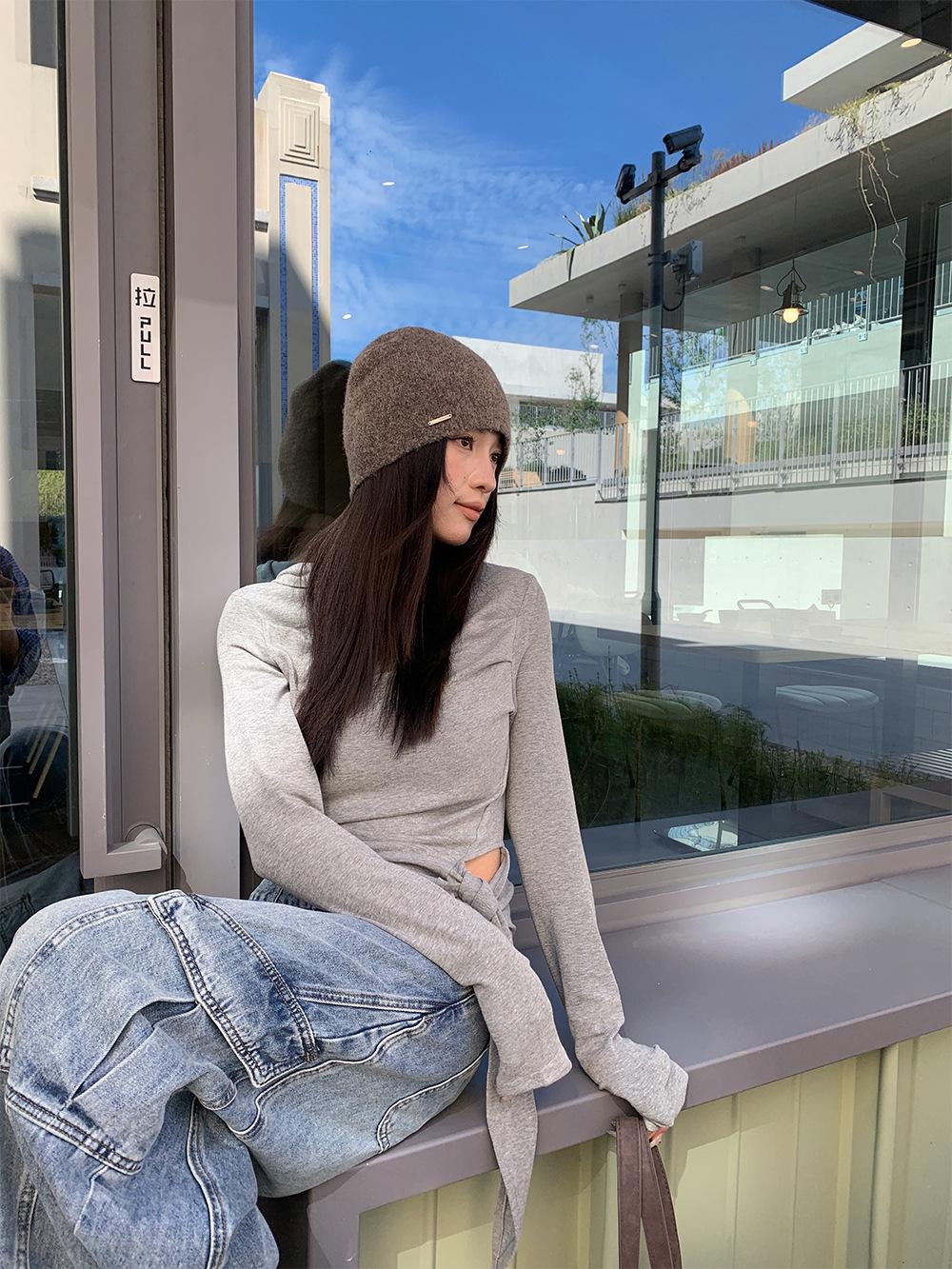 Yuyi 2025 Women s Autumn/Winter Irregular Strappy Long Sleeve Hoodie One Size серый