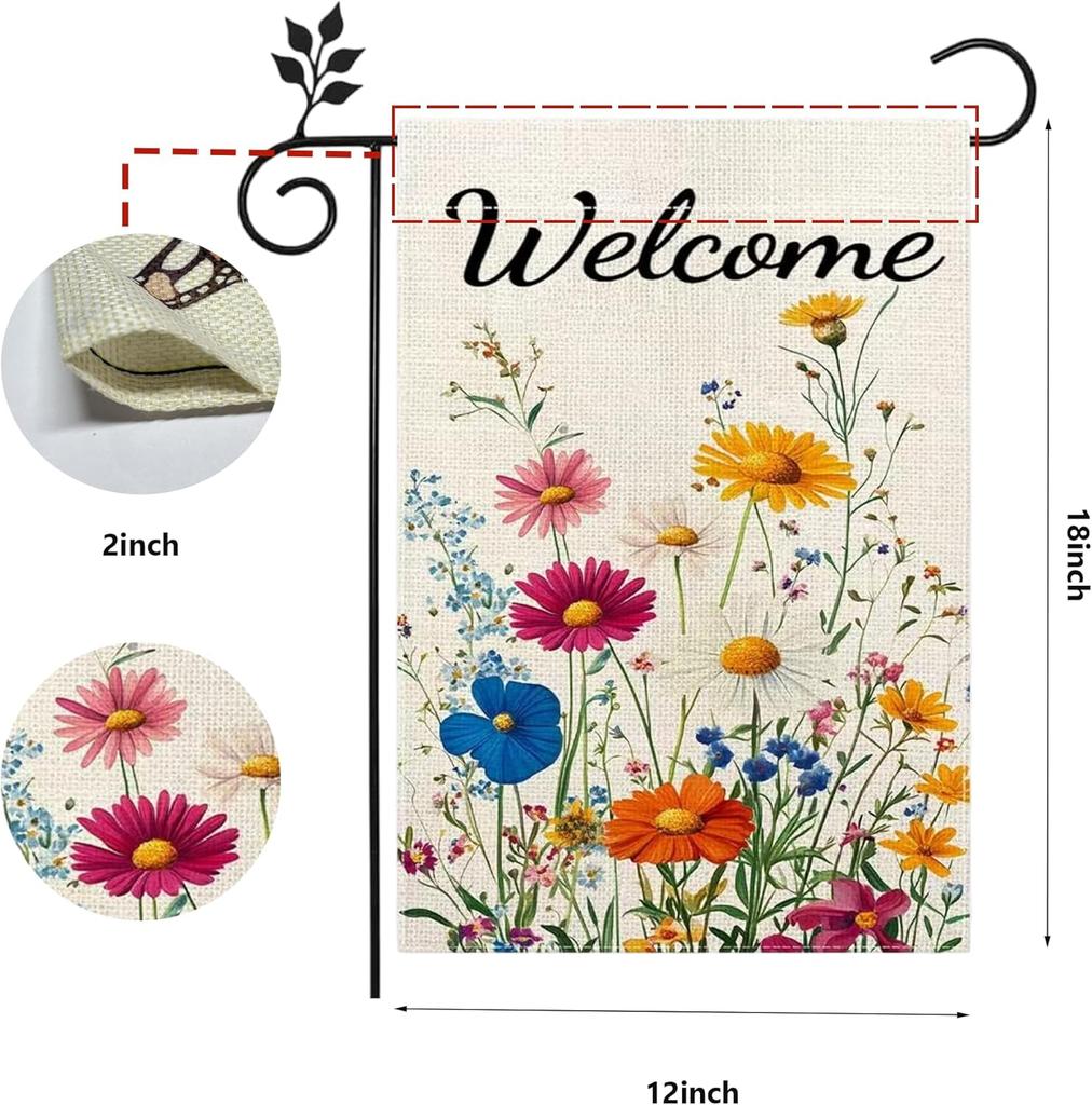 Spring Summer Daisy Garden Flag 12x18 Inch Double Sided, Colorful Floral Yard Decor, Welcome Farmhouse Outdoor Flag for Lawn
