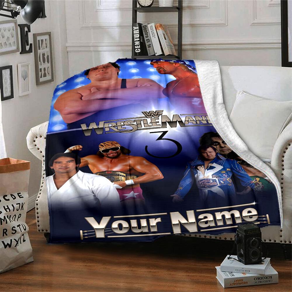 Wrestlemania Customize Text Blanket Lightweight Personalized Blanket Durable Comfort for Living Room Couch Seaside Office Four Seasons Universal