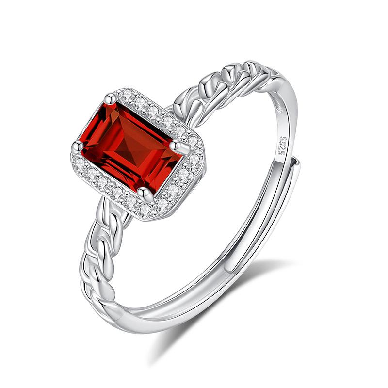 S925 Silver Square Crystal Open Ring, Multiple Colors, Adjustable Dainty Band, Korean Style Daily Jewelry Gift for Women