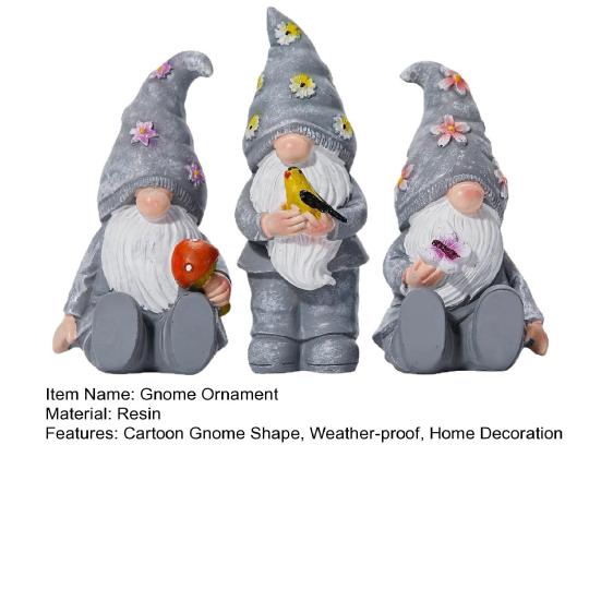 3Pcs/Set Outdoor Garden Gnome Statue Sitting Standing Butterfly Bird Mushroom Faceless Dwarf Resin Figurine Sculpture Decoration Ornament