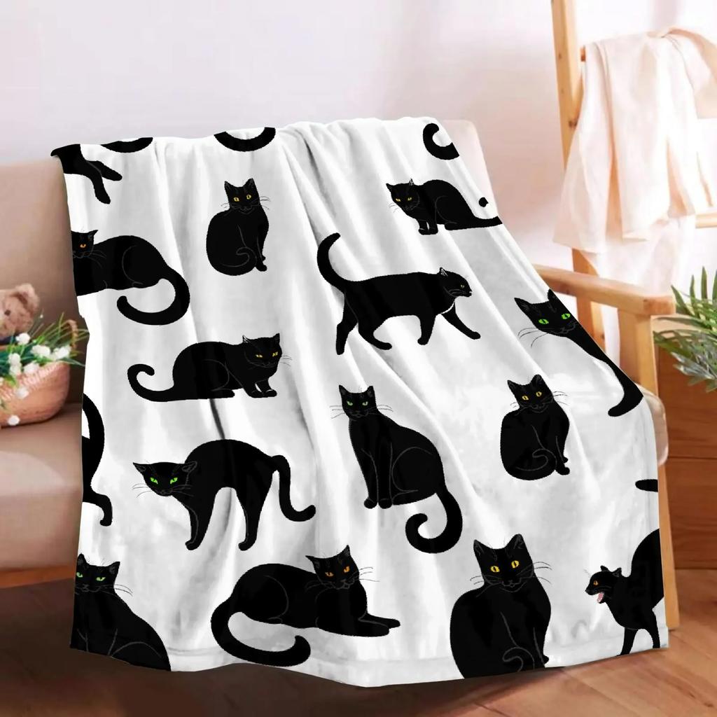 Cute Black Cat with Yellow Eyes Soft Throw Blanket All Season Warm Blankets Lightweight Fuzzy Flannel Throw Blanket for Bed Sofa