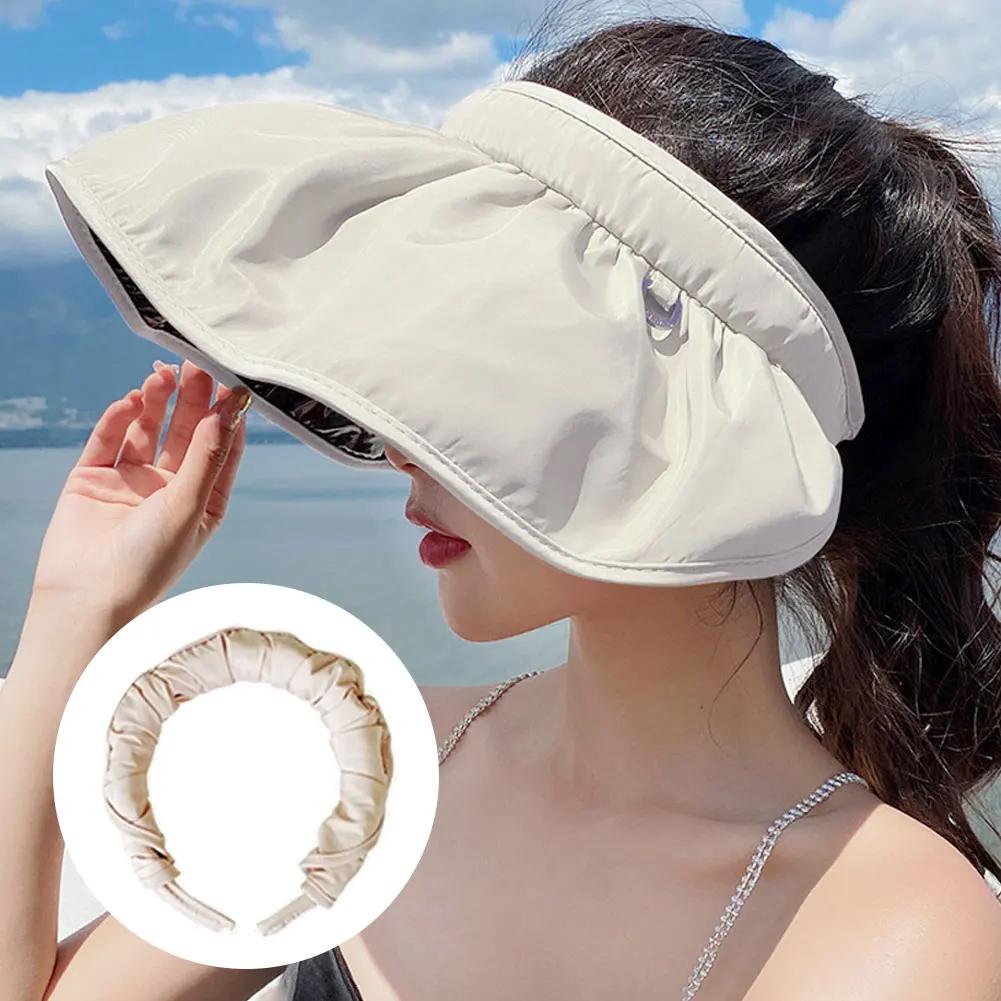 Cappello Estivo da Donna Vuoto Fascia Pieghevole Cappellino Ragazza Coreana Tesa Larga Protezione Solare Guscio Cappello Visiera Protezione UV da Spiaggia