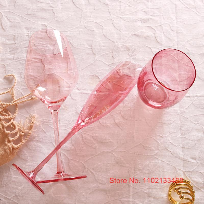 Loyal Flamingo Pink Glass Cup For Lovers French Party Crystal Wine Tumbler Inclined Mouth Bordeaux Cup Champagne Glass Water Cup