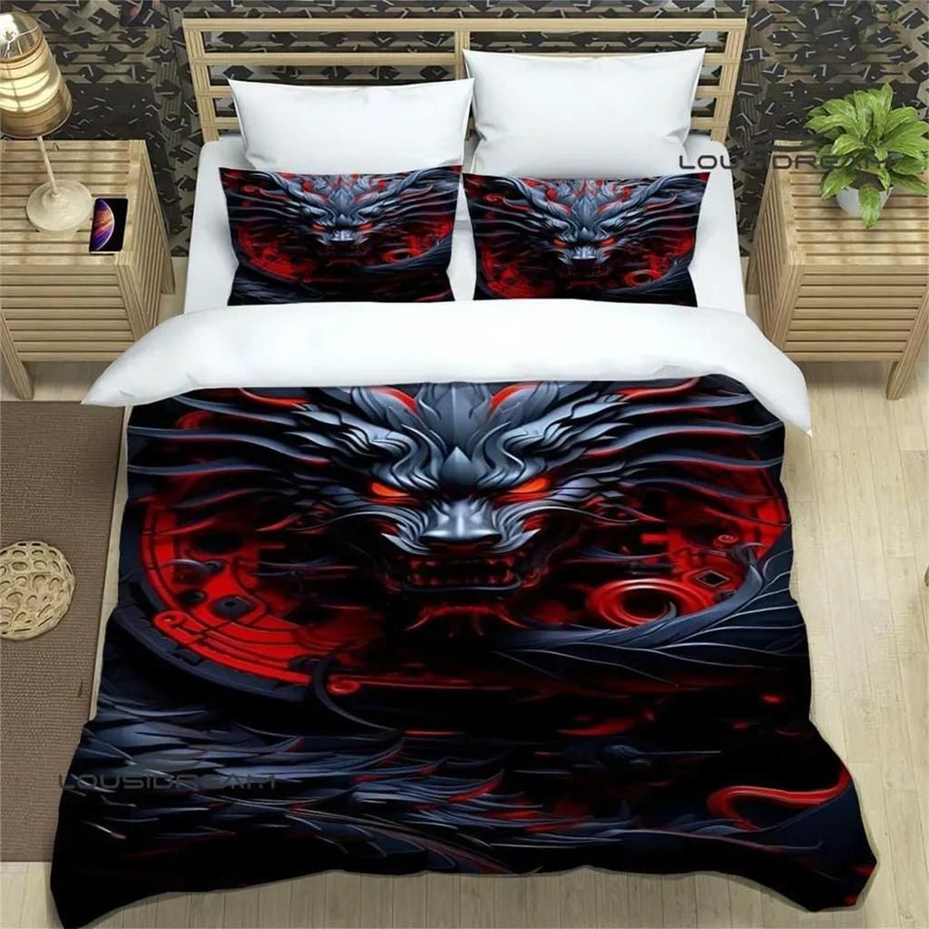 Dragons Pattern Duvet Cover Set For Kids Teens Adults,Soft Microfiber Bedding Set, Dragon Quilt Cover With 2 Pillowcase 75*50Cm