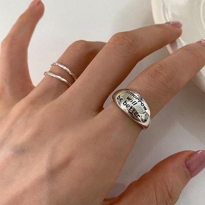 Korean S925 Sterling Silver Wide Band Ring, Niche Letter Design, Cold Aesthetic Fashion for Women, High-End Look, New Style Index Finger Ring