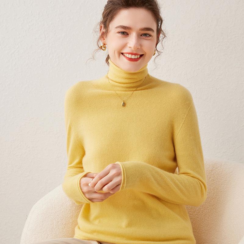 Women’s Cashmere Pile Collar Sweater - High Collar, Knitted, Loose Fit, Slim Inner Layer
