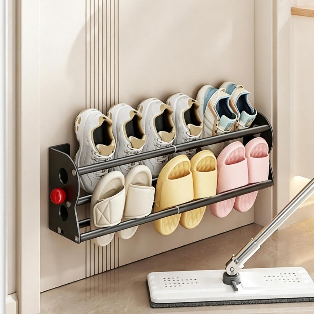 No Drill Magnetic Expandable Shoe Rack Wall Mounted Shoe Organizer Double Layer Door Back Storage Space Saving