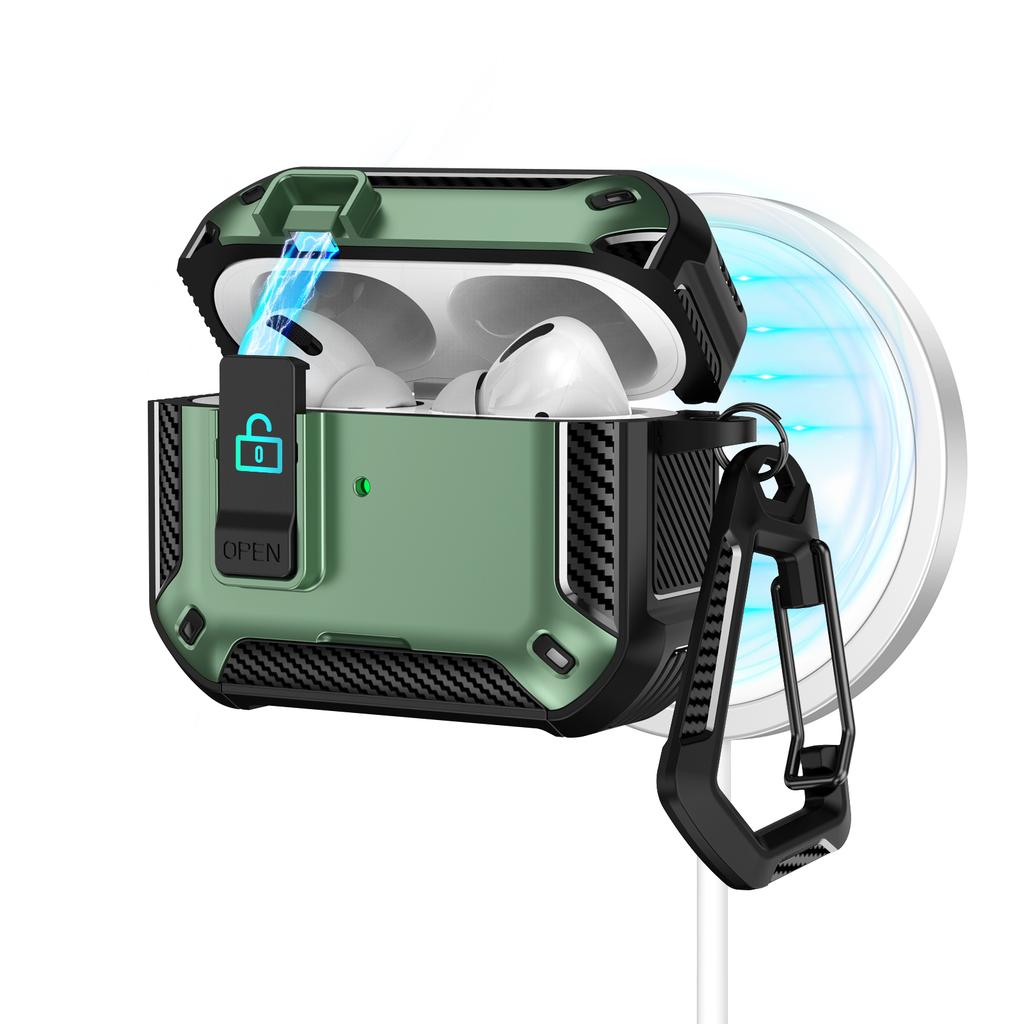 For AirPods Pro 2 Case Compatible with MagSafe TPU PC Earbuds Cover with Carabiner/Stand
