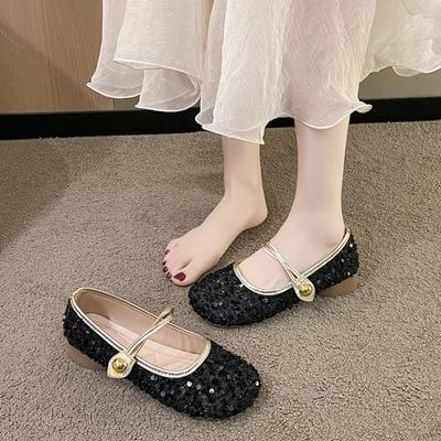 Flat Single Shoes Spring New Sequined Temperament Mary Jane Women's Shoes with Skirts Evening Shoes