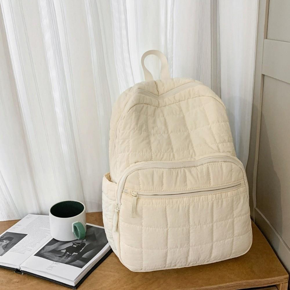 Unisex Quilted Travel Backpack Nylon Solid Color Laptop Backpack Large Capacity Multi-pocket Student Schoolbag