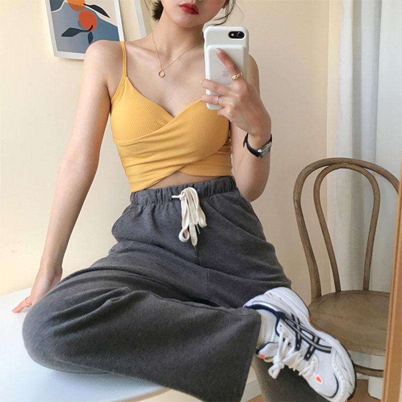 Tank Top Knit Halter Crop Tops Women Summer Camis Backless Cross Design Camisole Fashion Tube Female Sleeveless Cropped Vest