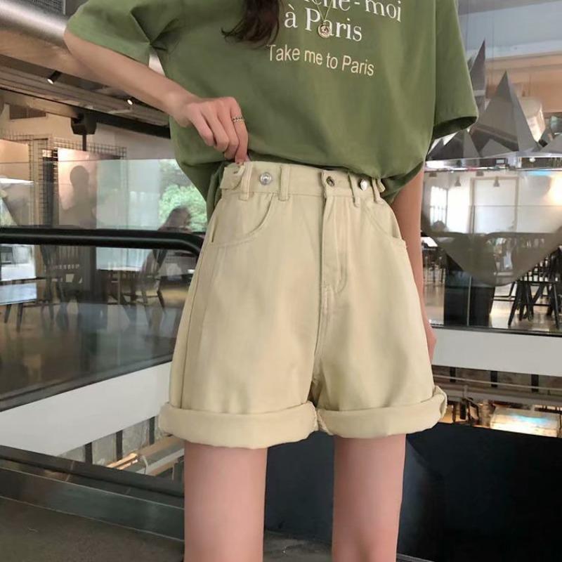 Five-point Jeans Women's Summer Thin Loose Wide-leg Medium Pants Large Size Thin Characters High Waist Straight Shorts