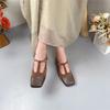 Johnature Square Toe Buckle Shallow Fashion Pumps Versatile Genuine Leather Women Low Heels Shoes