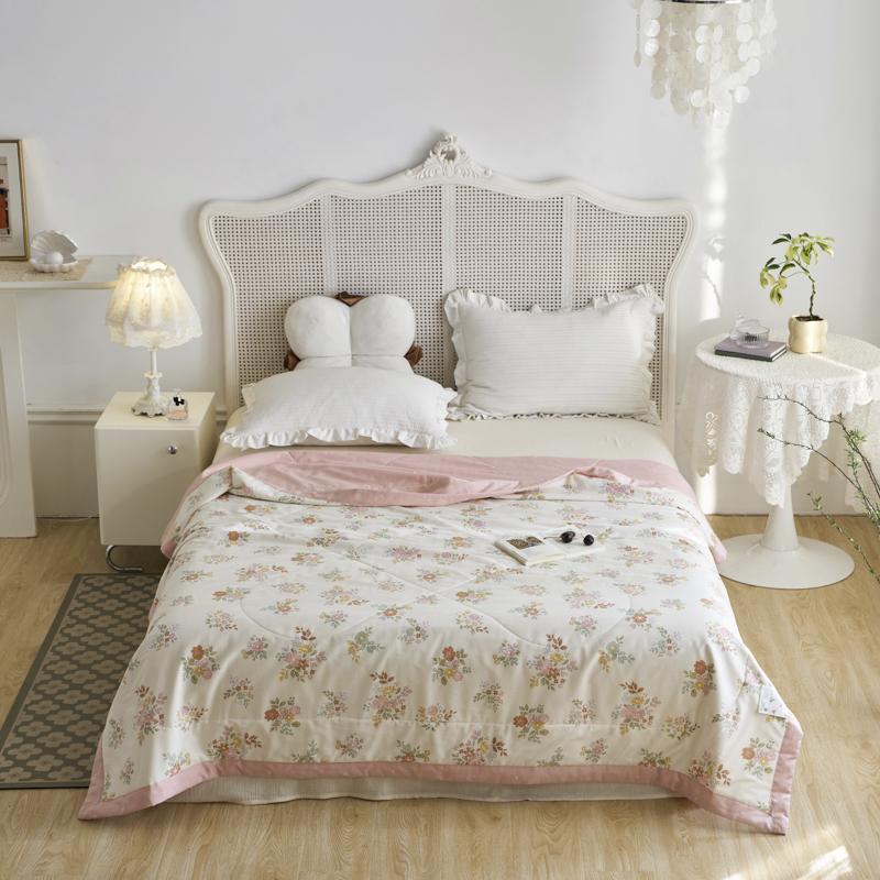 Fresh Floral Summer Quilt 100% Cotton Botanical Flower Pattern Soft Lightweight Quilted Quilt Home Travel Multifunction Blanket