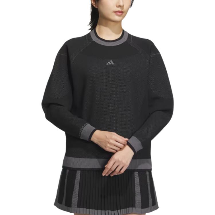 adidas Badge Crew Neck Fitted Long Sleeve Sweater Women Sweater Black HZ6039