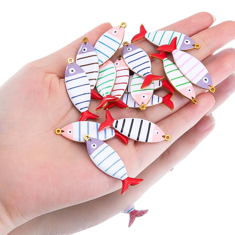 2pcs 6pcs Stainless Steel Enamel Stripe Fish Red Fish Tail Charms Animal Pendant Base for DIY Earring Necklace Jewelry Findings