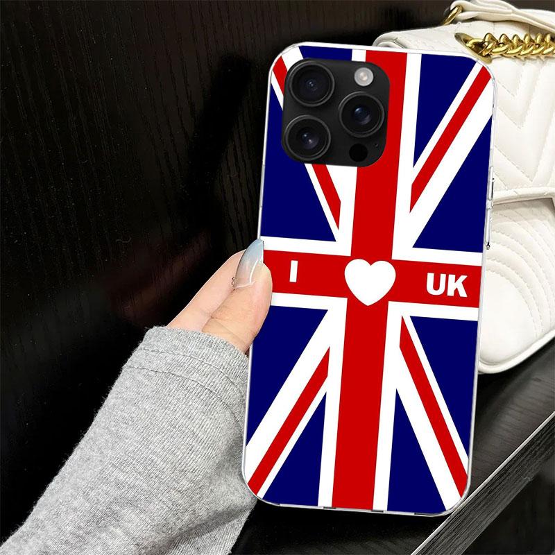 Custodia Bandiera Union Jack Inghilterra UK per iPhone 17 Air 16 16E 15 14 11 Pro Max Cover Morbida per Telefono 12 13 Mini 7 SE 2020 8 Silicone Nero