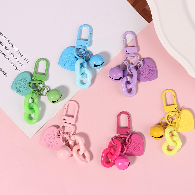 1Pc Alloy Love Shape Pendant Keychain Heart Key Chain With Bell Couple Friend Bag Gift Jewelry Key Holder Accessories