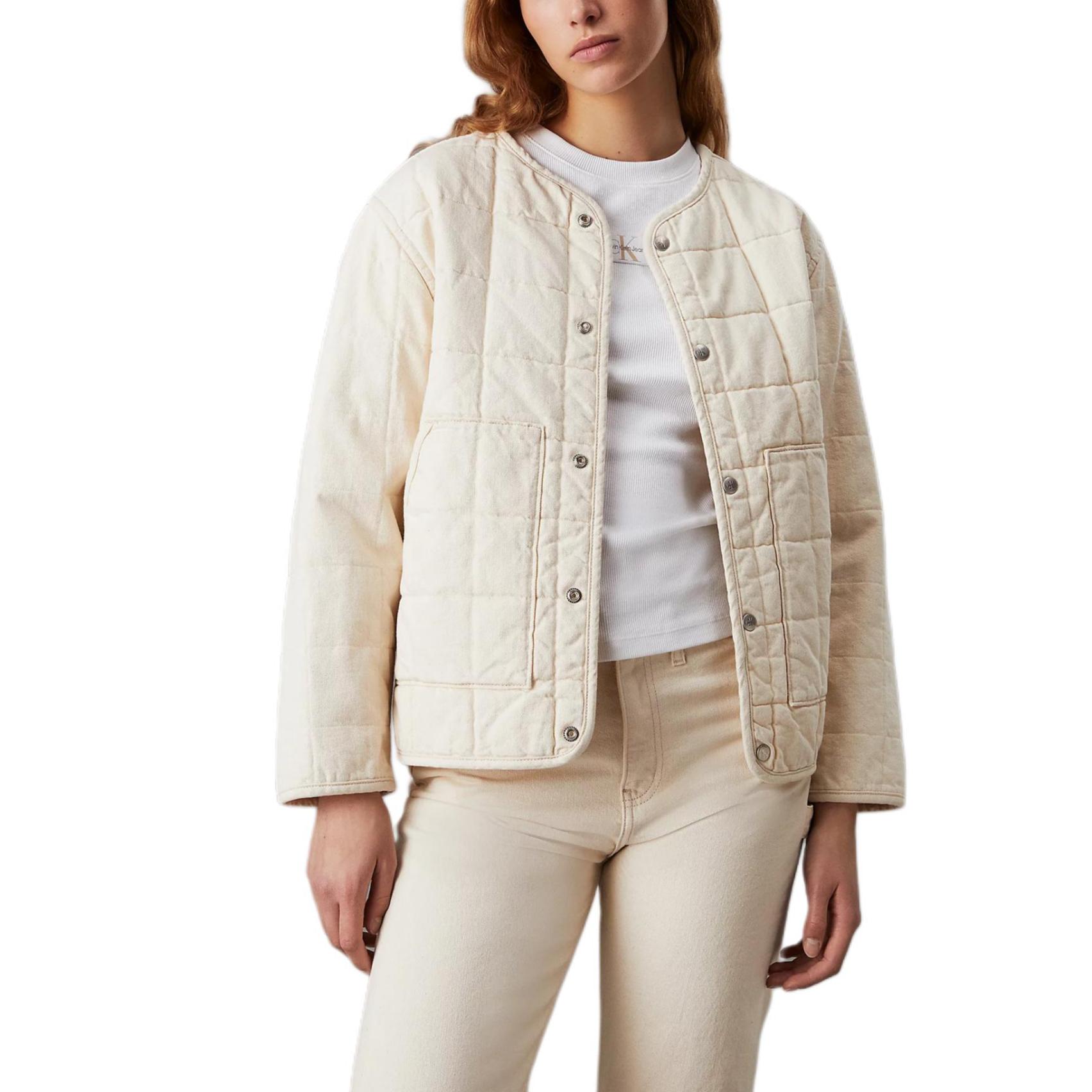 

Calvin Klein Letter Badge Quilted Loose Fit Denim Jacket Women Jackets Natural J20J223883-1AA S