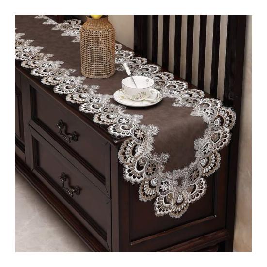 Lace Table Runner, Vintage Lace Dining Table Runner, Non Slip Coffee Table Runners, Waterproof Oil-Proof Table Runner with Exquisite Lace for Dining