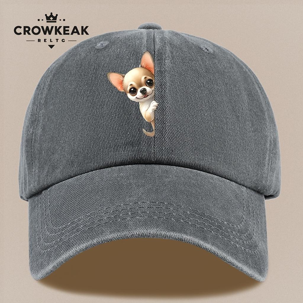 Pc Niedliches Cartoon Chihuahua Muster Gedruckte Baseballkappe Sommer Lässiges Bekleidungszubehör Schwarze Papa Trucker-Kappe Atmungsaktiv und