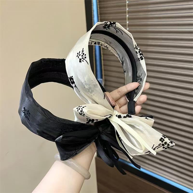 Chinese Style Satin Wide Edge Hair Band Bow Wrap Sweet Elegant Ribbon Headband Hair Accessories