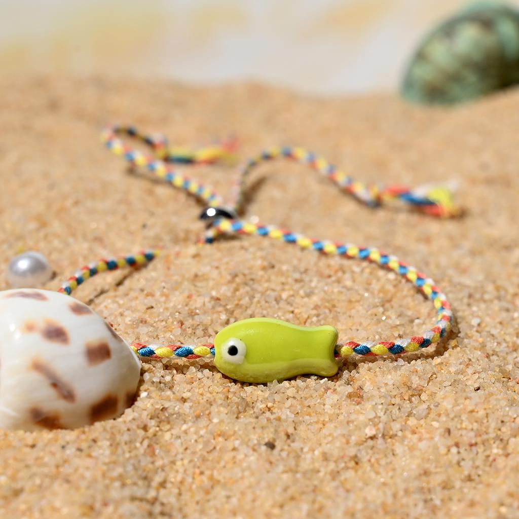 Trendy Multicolored Pull - String Ceramic Fish Bracelet Jewelry Women: Bohemian Style, Ideal for Wrist and Ankle