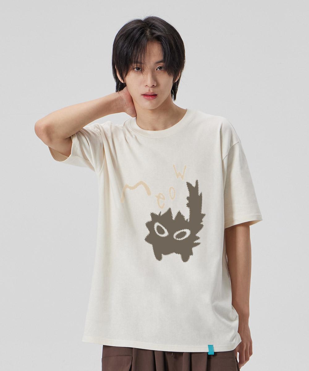 Astral Projection [Miyu Cat] Cotton Loose Fit Short Sleeve T-Shirt_Buttermilk Xl