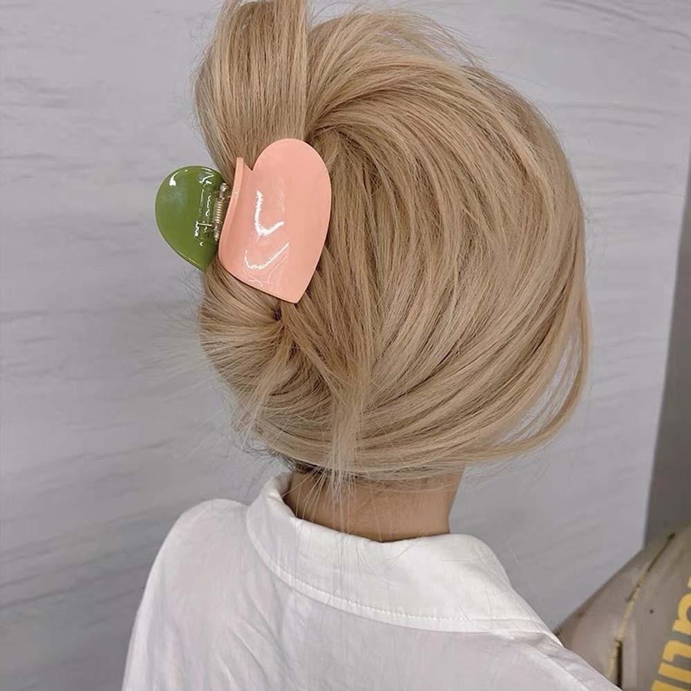 Korean Style Acetic Acid Hair Claw Elegant Plaid Hair Claw Hair Accessories Heart Shark Clip  Gifts