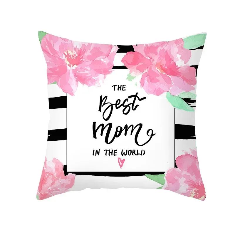 Mother's Day Throw Pillow Cover for Sofa Pillow Case Home Decor Polyester Cushion Cover Gift for Mom Housse De Coussin