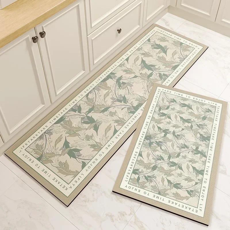 Washable Non-slip Kitchen Rug Pvc Leather Waterproof Anti-slip Floor Mat Long Rugs Oil-proof Foot Mats Pink Flower Home Carpet