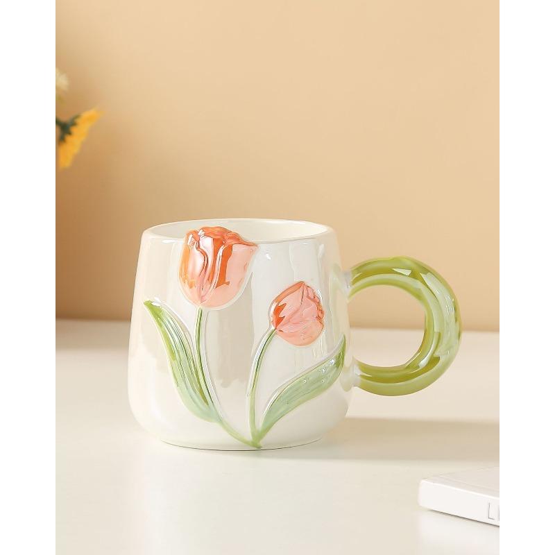 Creative Hand-painted Tulip Mugs High Appearance Level Ins Style Ceramic Cups  Niche Design Sense  Drinking Cups and Coffee Cups