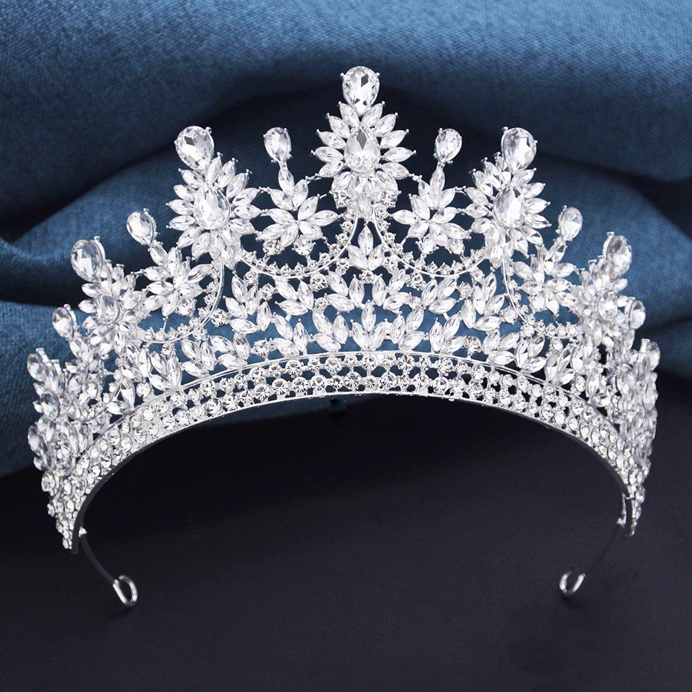 Luxury Rose Red Crystal Tiaras and Crowns for Bride Wedding Crown Headdress Princess Queen Birthday Prom Hair Jewelry Pageant