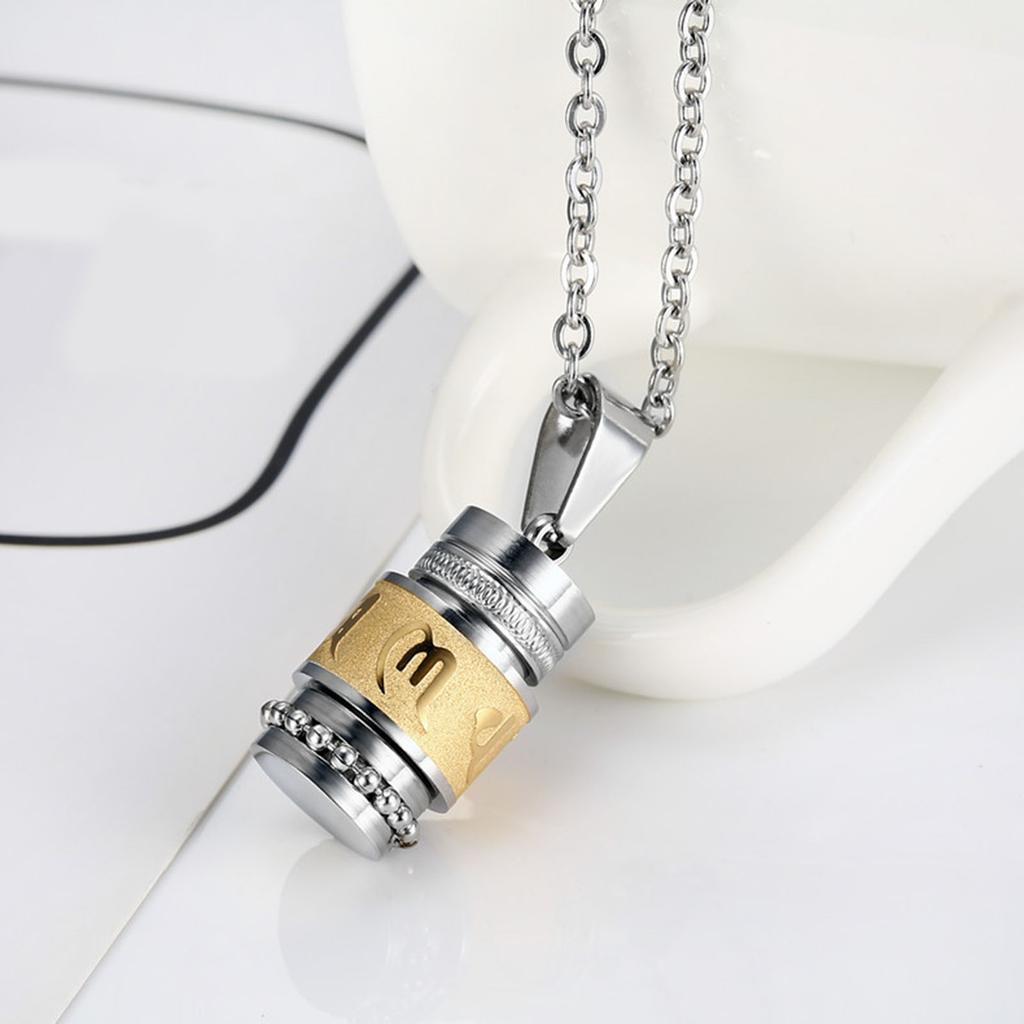 Elegante Sanskrit-Schrift Sechs-Wort-Mantra Anhänger Halskette Spirituelle Edelstahl-Halskette Accessoire für Männer und Frauen