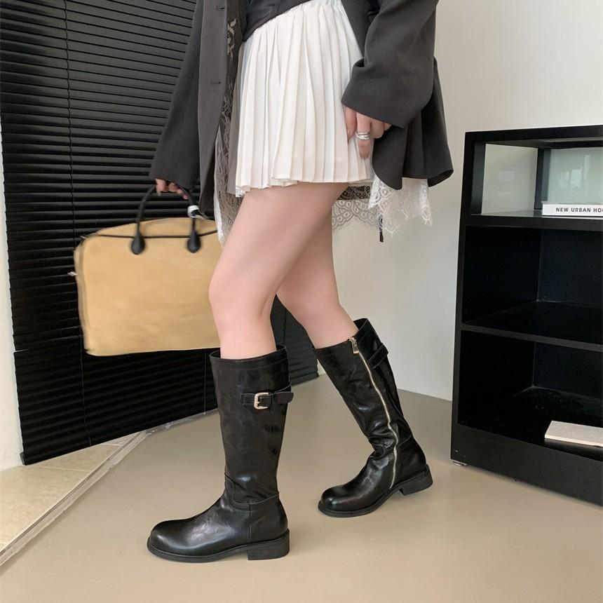 Huge good-looking~ Internet celebrities popular washed horse leather leather knight boots women's boots Martin boots thick heel high boots