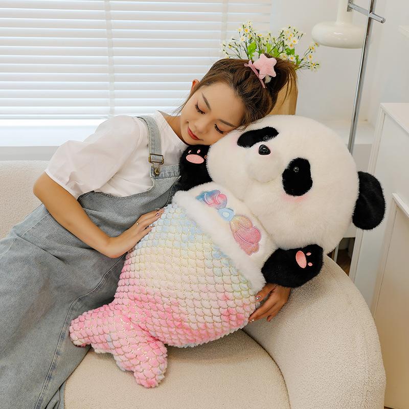 Söt sjöjungfru panda plyschleksak kreativ transformation jättepanda docka prydnadskudde barns sällskap gåva