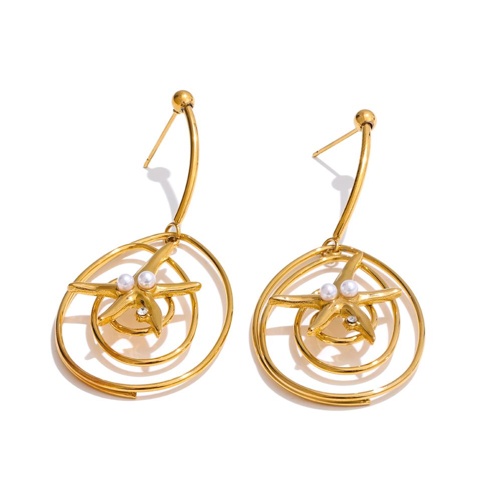 

Eetit Ocean Style Metal Starfish Pearls Round Hollow Drop Earrings из нержавеющей стали Эксклюзивные летние повседневные ювелирные изделия 2025 года в подарок золотой