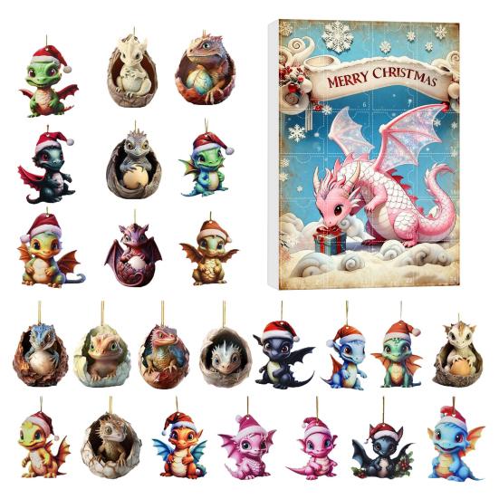 Christmas Countdown Calendar Advent Box 24-Day Mini Cute Flying Dragon Ornament
