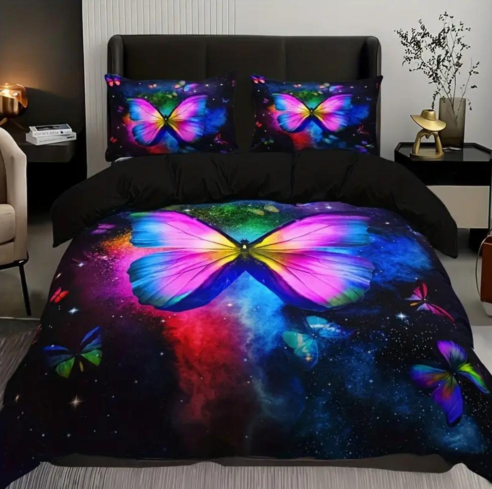 Three-Piece Butterfly Digital Printing Quilt Cover Bedding Home Textile