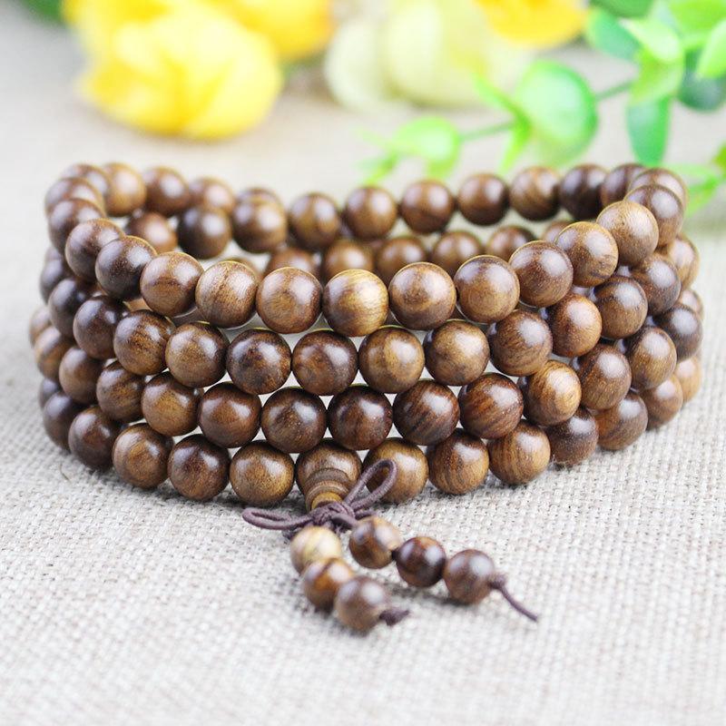 Natürliches Holz 108 Mala Perlenarmband Glatte Oberfläche Milder Duft für Yoga Spirituelle Suchende Geschenke