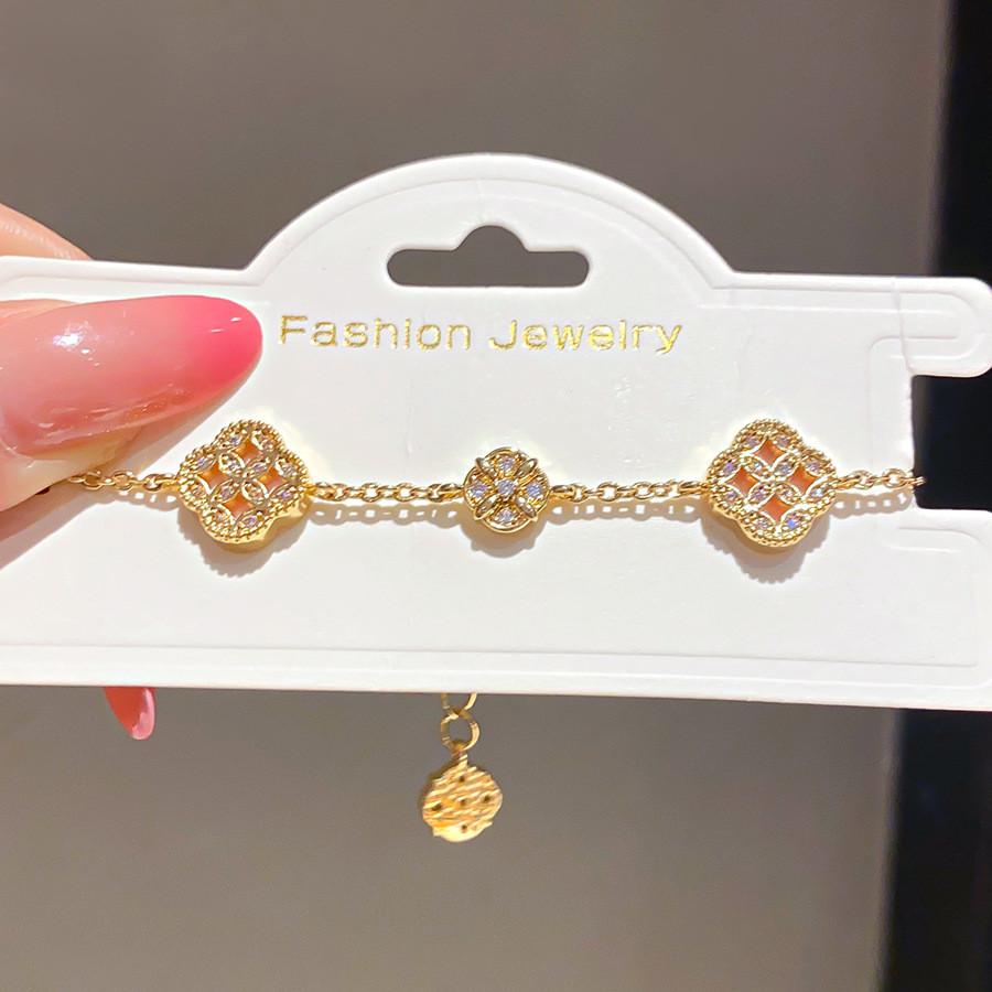 K Gold Plated Zircon Flower Bracelet For Women Gift Elegant Jewelry PinkBracelet