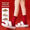 New Year Red Socks Cartoon Women's Stretchless Jacquard Mid-calf Socks Made of Cotton, Sweat-wicking and Breathable Pile Socks