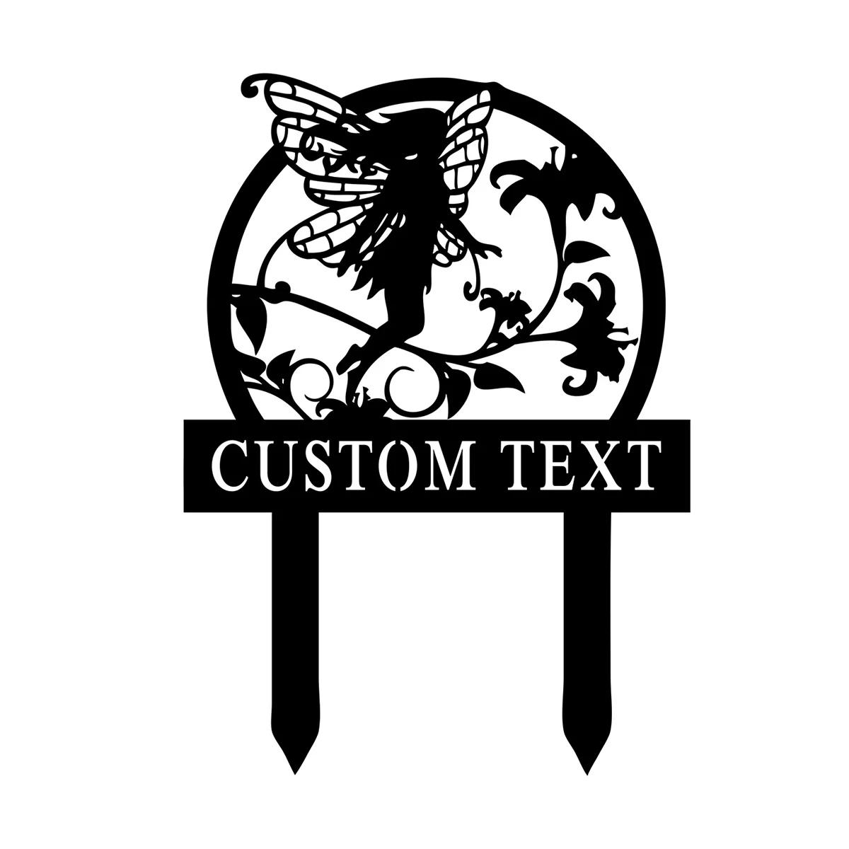 Custom Metal Fairy Garden Stake Yard Sign Flower Bed Decor