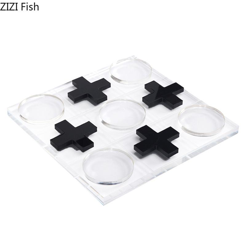 Transparent Acrylic Tic-Tac-Toe Game Chessboard Geometric Artwork Ornaments Desk Decoration Chess Pieces Casual Chess Games