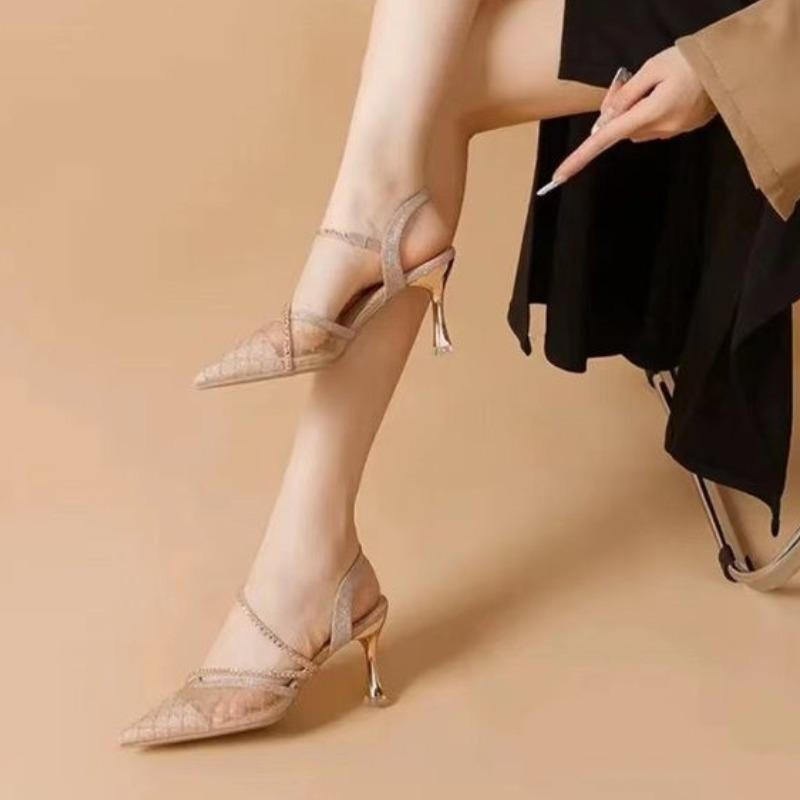 Fashion 2025 Women's Sandals Diamond Thin Heels Ladies Shoes Rhinestones Stiletto Pointed Toe for Party and Weddings Premium Low Price