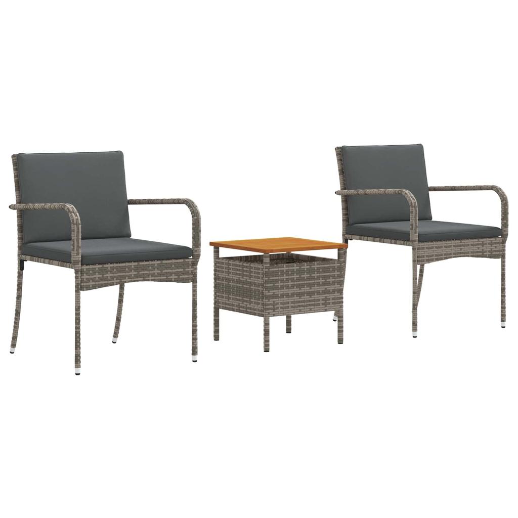 Garden Bistro Set with Cushions 3 Piece Grey Poly Rattan